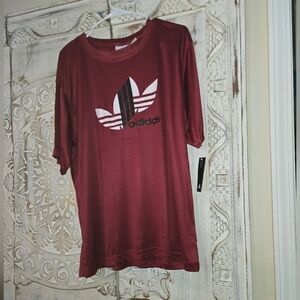 NWT XL Adidas Trefoil 3 Stripes Maroon Short Sleeve Dryfit Breathable